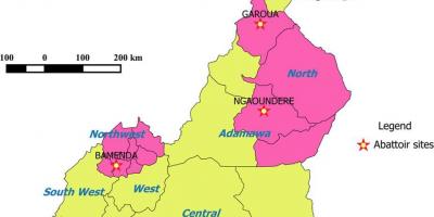 Камерун харагдаж байгаа бүс нутгийн газрын зураг